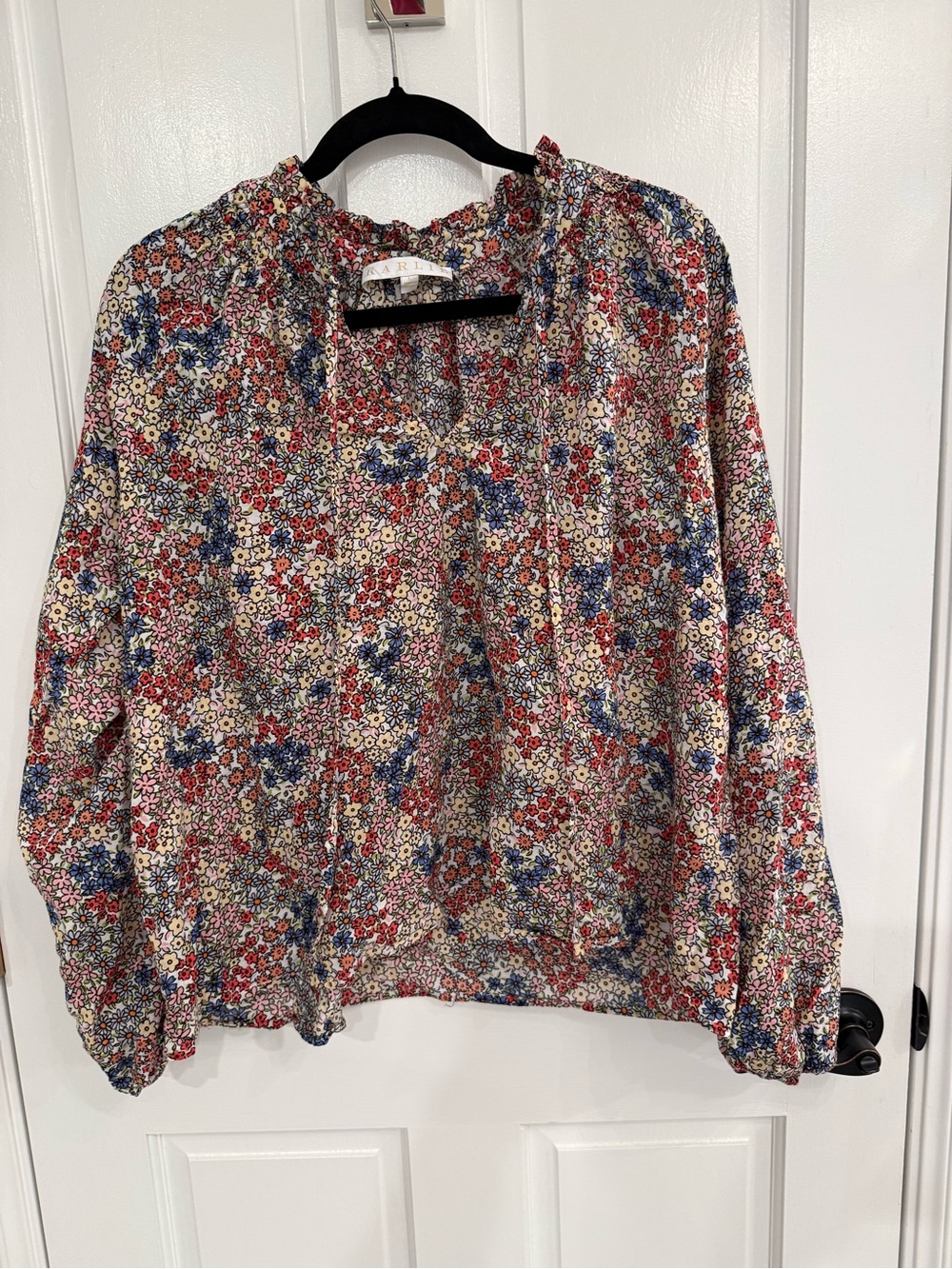 Karlie Floral Peasant Blouse - Red, Blue & Cream